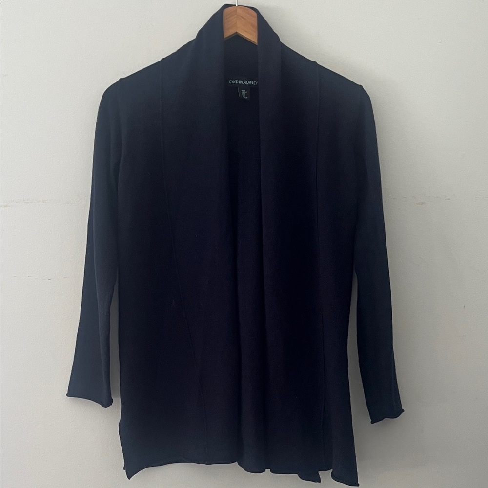 Cynthia Rowley blue Open Cardigan 100% wool size small lounge cozy warm layering
